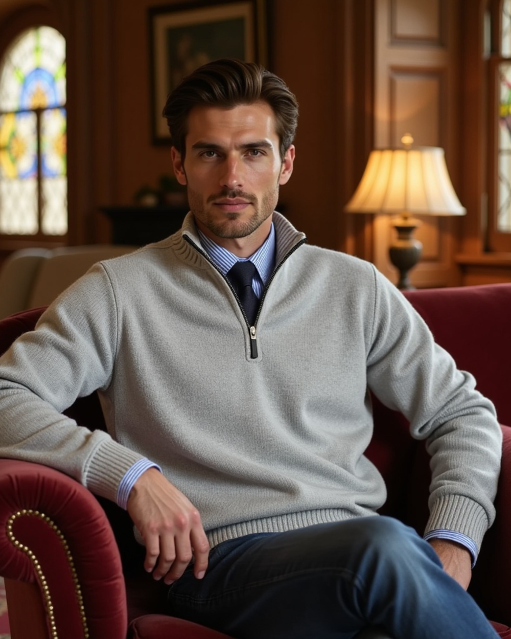 Half-Zip Sweater with Zipper Accent for Men