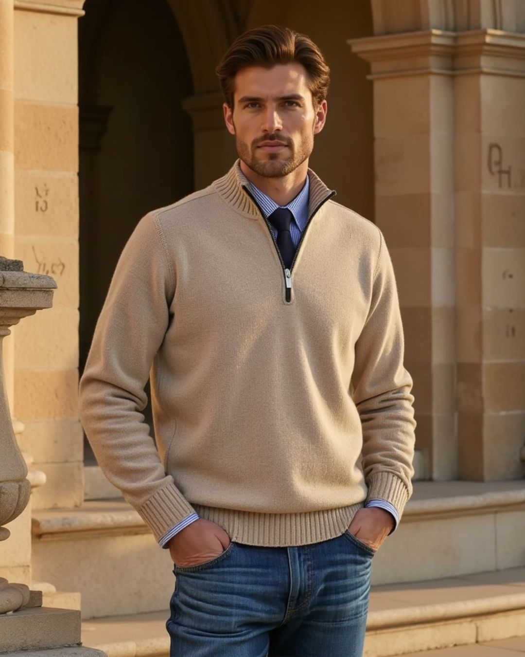 Half-Zip Sweater with Zipper Accent for Men