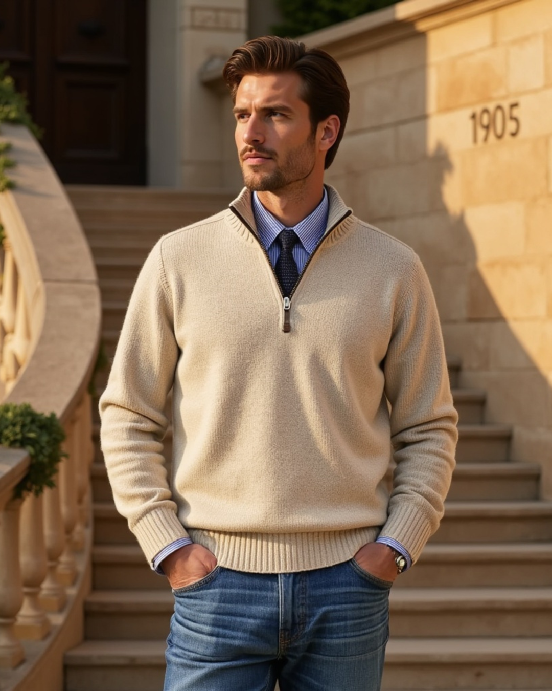 Half-Zip Sweater with Zipper Accent for Men