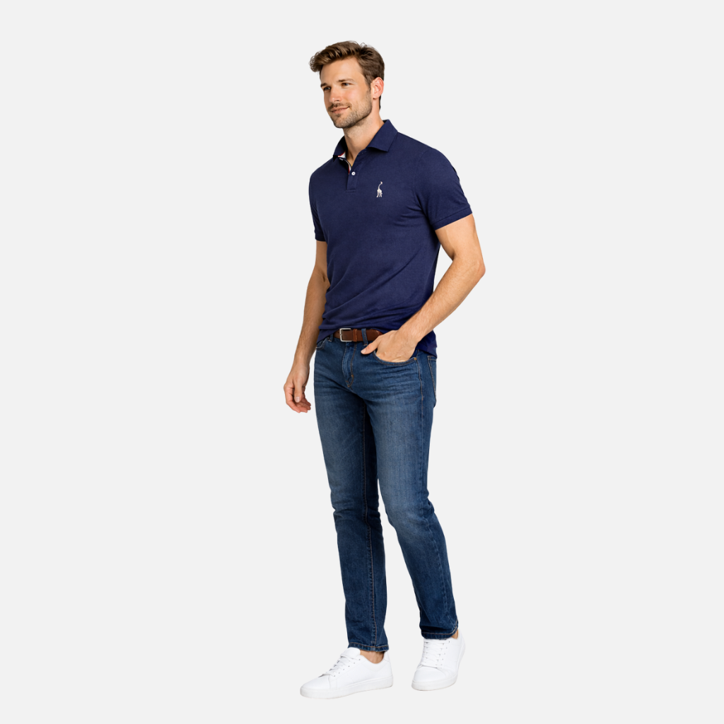 Men's knitted polo shirt with short sleeves – Classic fit with button placket