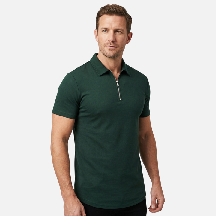 Herren-Kurzarm-Polo aus Baumwolle – Quarter-Zip mit Piqué-Struktur