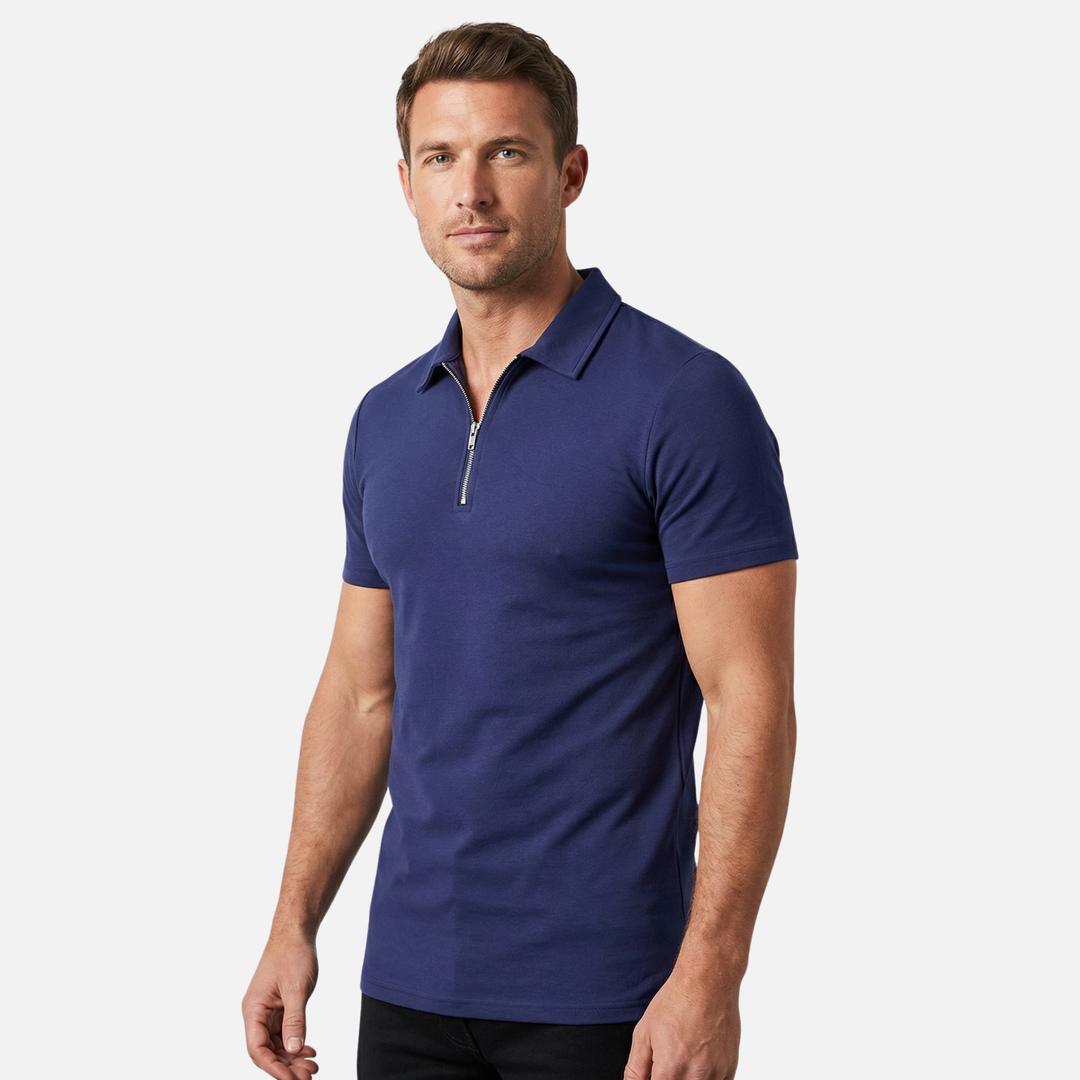Herren-Kurzarm-Polo aus Baumwolle – Quarter-Zip mit Piqué-Struktur