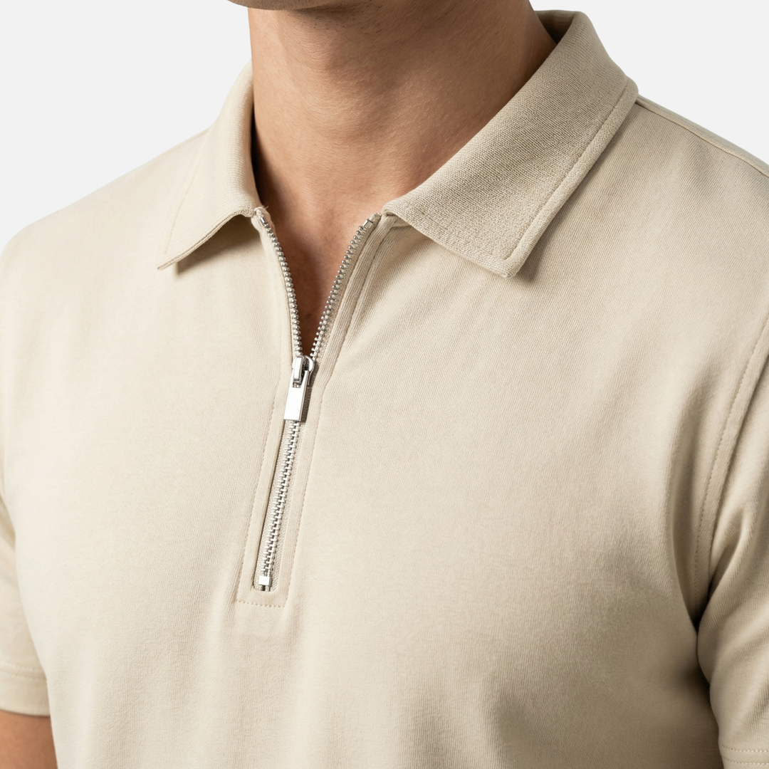 Herren-Kurzarm-Polo aus Baumwolle – Quarter-Zip mit Piqué-Struktur