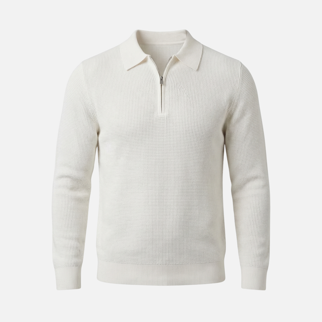 Men's Quarter-Zip in Lightweight Waffle Knit – Pointed Collar