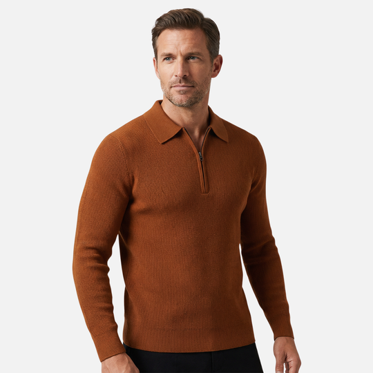 Men's Quarter-Zip in Lightweight Waffle Knit – Pointed Collar
