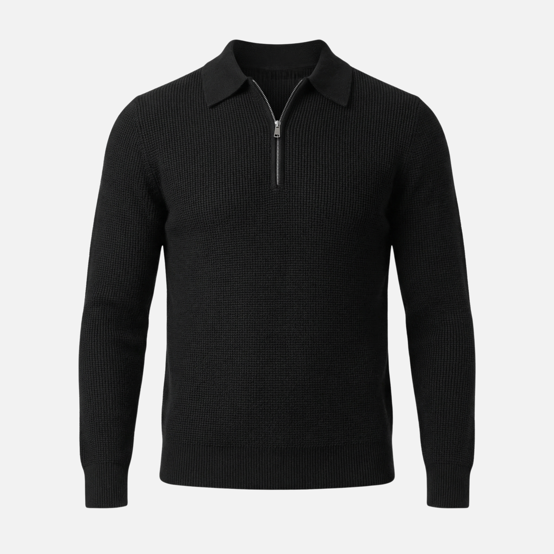 Men's Quarter-Zip in Lightweight Waffle Knit – Pointed Collar