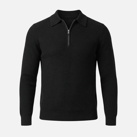 Men's Quarter-Zip in Lightweight Waffle Knit – Pointed Collar