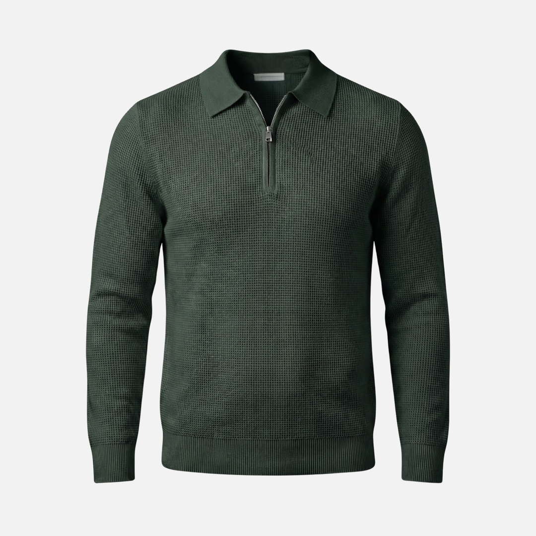 Men's Quarter-Zip in Lightweight Waffle Knit – Pointed Collar