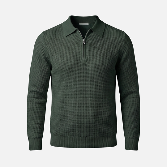 Men's Quarter-Zip in Lightweight Waffle Knit – Pointed Collar