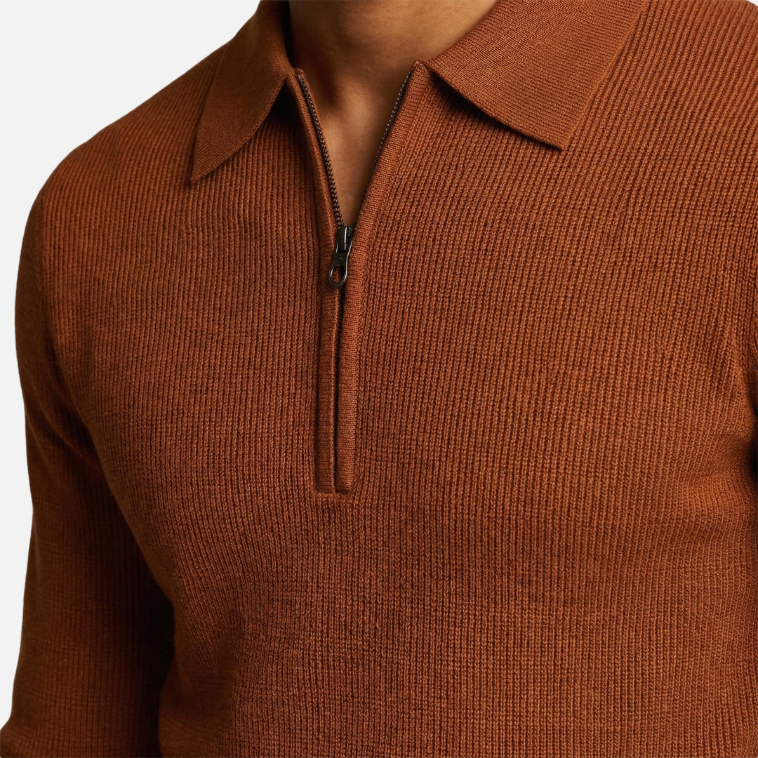 Men's Quarter-Zip in Lightweight Waffle Knit – Pointed Collar