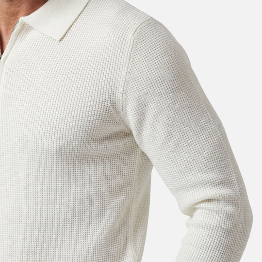 Men's Quarter-Zip in Lightweight Waffle Knit – Pointed Collar