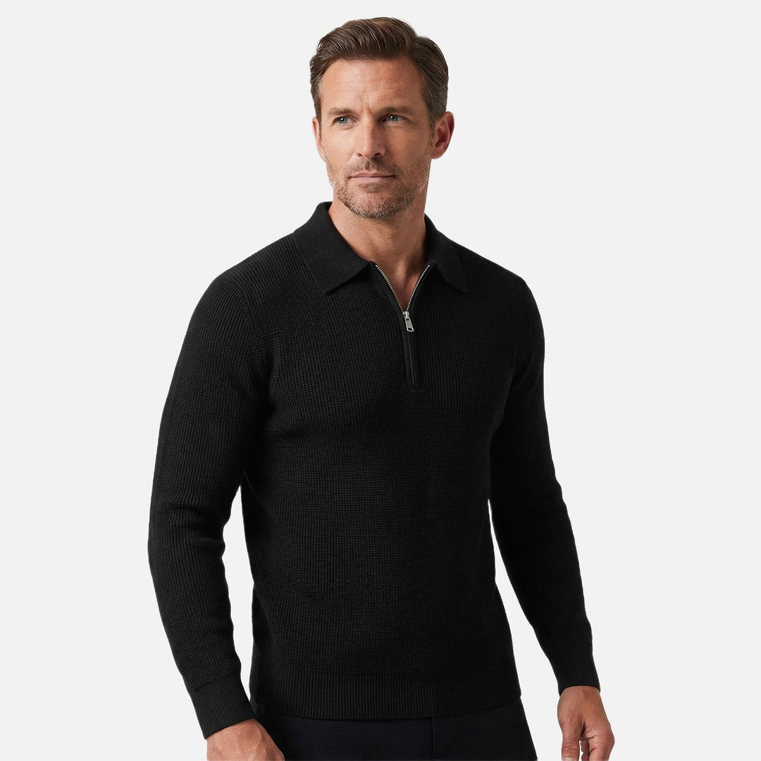 Men's Quarter-Zip in Lightweight Waffle Knit – Pointed Collar