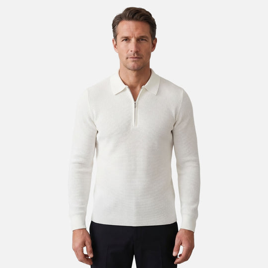 Men's Quarter-Zip in Lightweight Waffle Knit – Pointed Collar