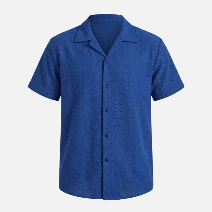 Herren-Sommerhemd aus Jacquard-Strick – Cuban-Kragen und entspannte Passform