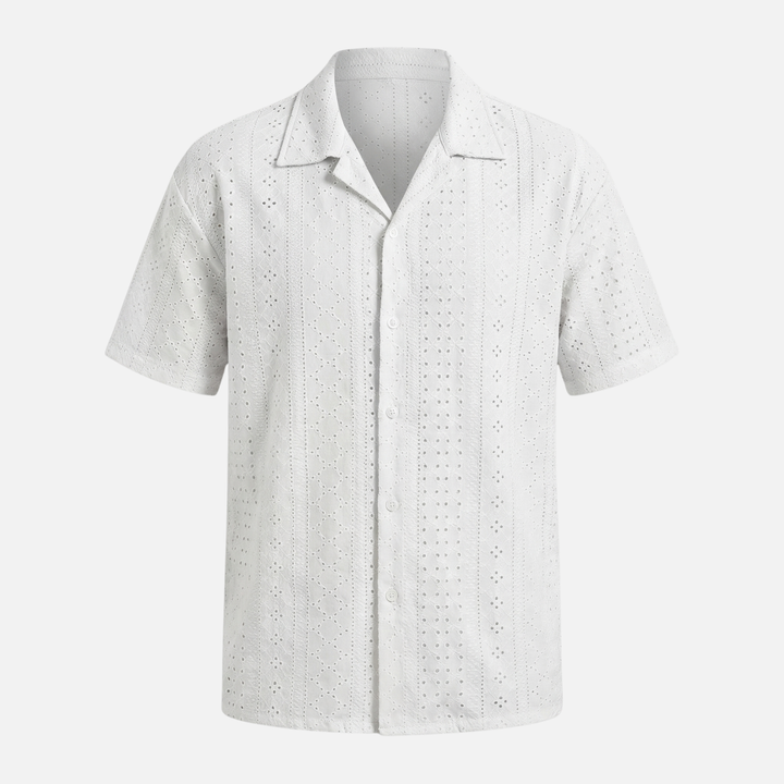 Herren-Sommerhemd aus Jacquard-Strick – Cuban-Kragen und entspannte Passform