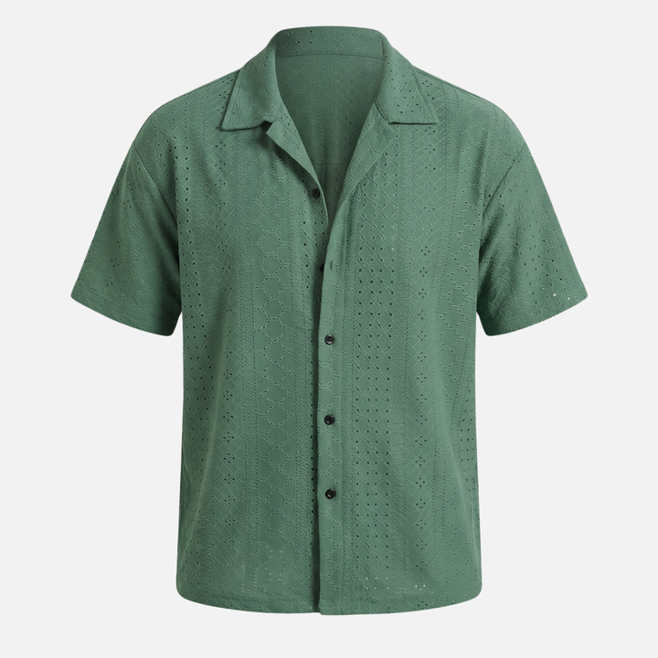 Herren-Sommerhemd aus Jacquard-Strick – Cuban-Kragen und entspannte Passform