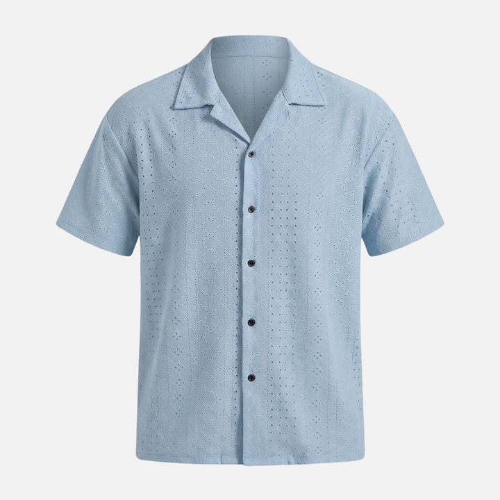 Herren-Sommerhemd aus Jacquard-Strick – Cuban-Kragen und entspannte Passform
