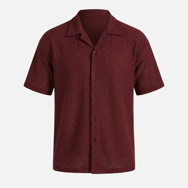Herren-Sommerhemd aus Jacquard-Strick – Cuban-Kragen und entspannte Passform