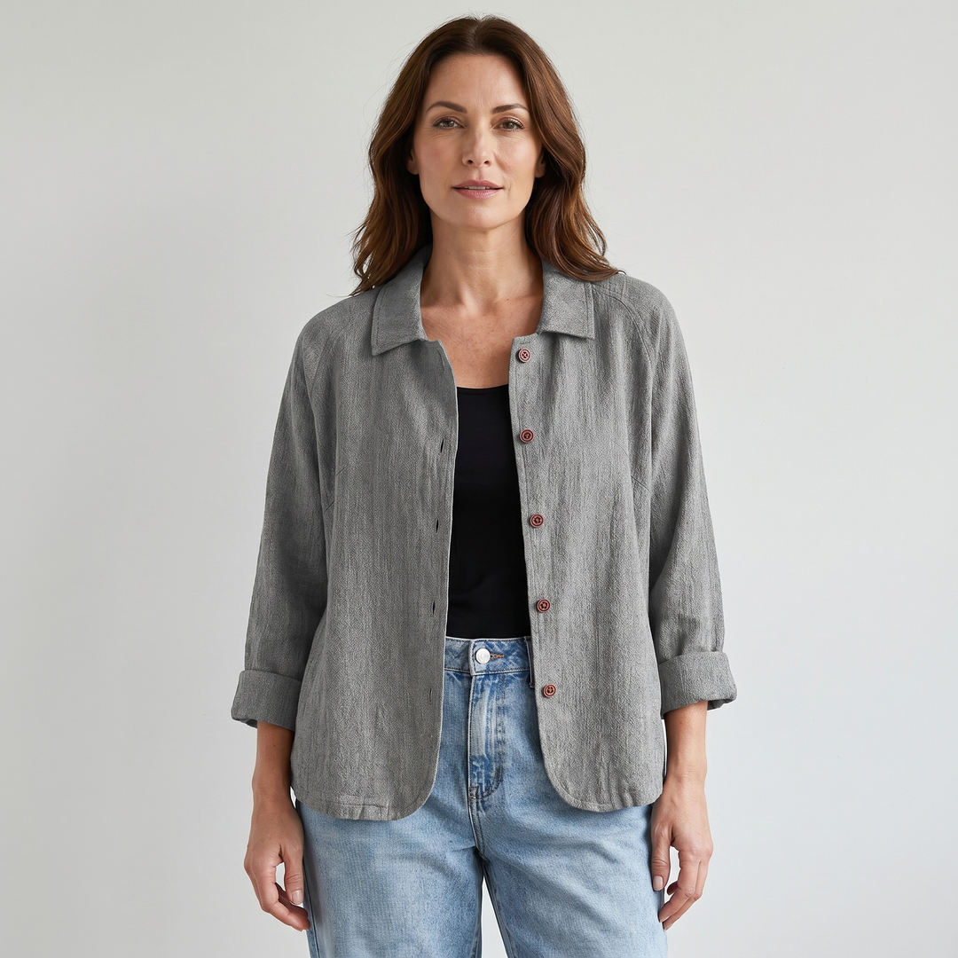 Light jacket with herringbone pattern and button placket for women