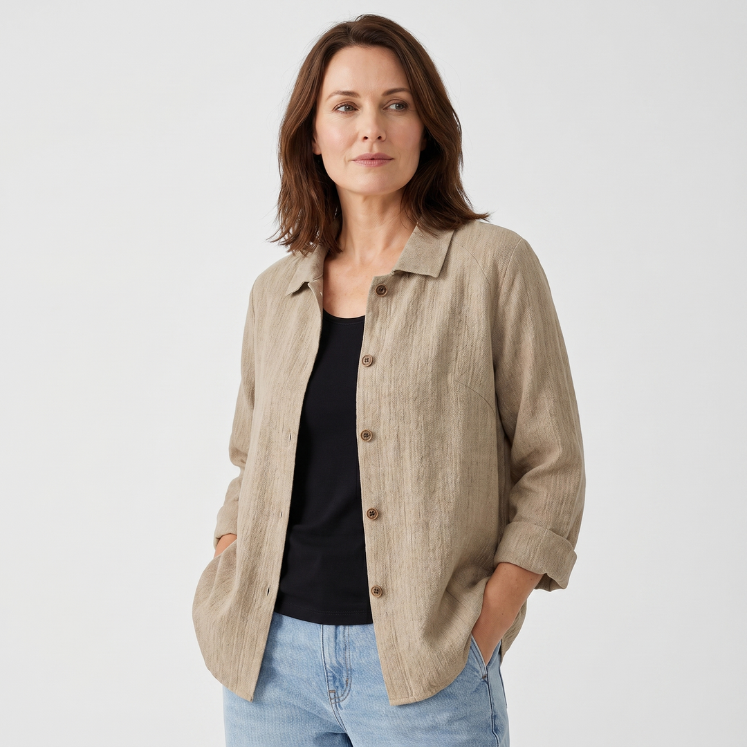 Light jacket with herringbone pattern and button placket for women