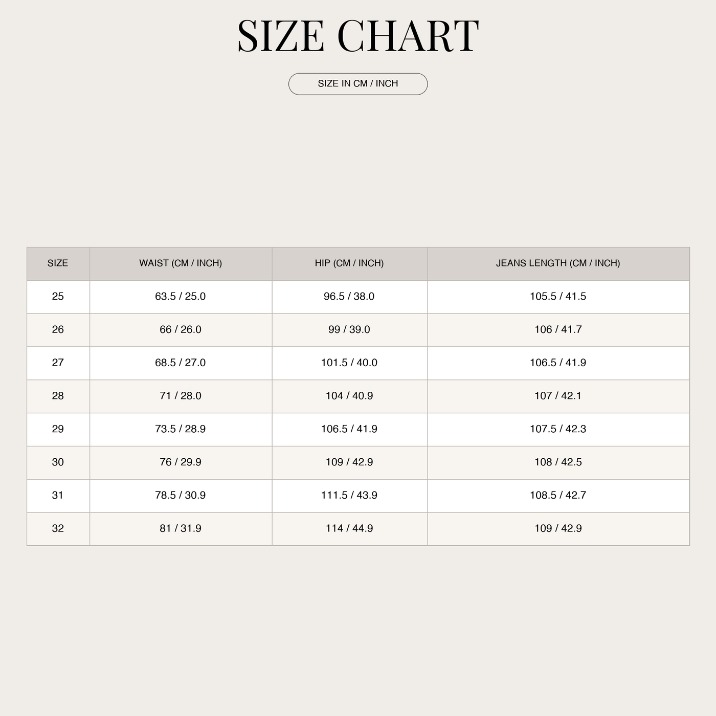 Jeans in denim a gamba larga e vita alta da donna size chart