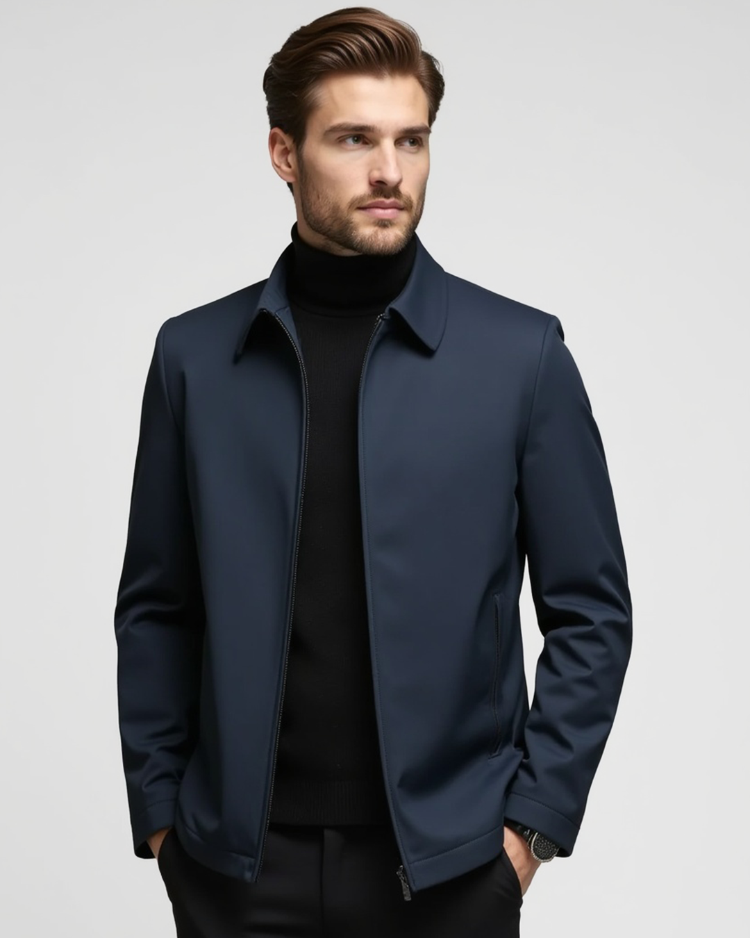 Leichte Freizeitjacke mit Stehkragen – Herren-Outdoorjacke mit Reißverschluss