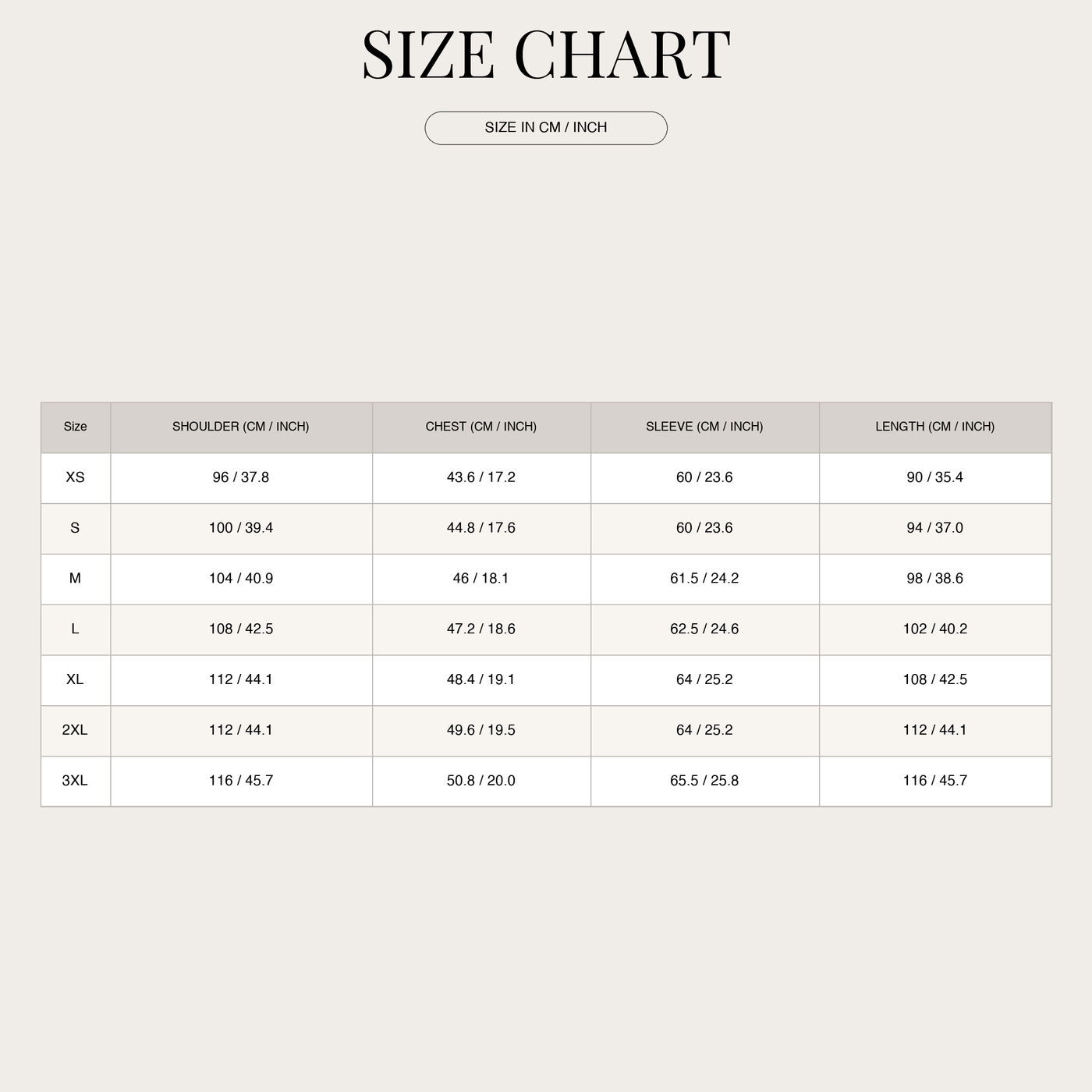Hochwertiges knitterarmes Baumwollhemd für Herren size chart