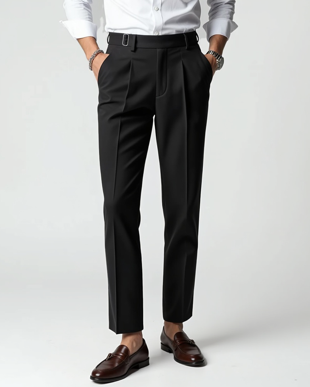 Pleated front trousers with side pockets for men