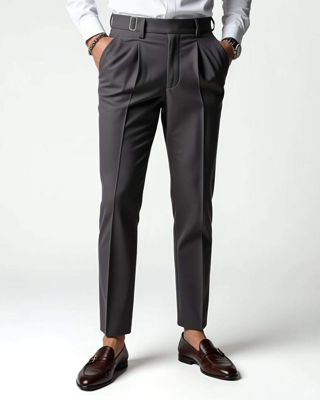 Pleated front trousers with side pockets for men