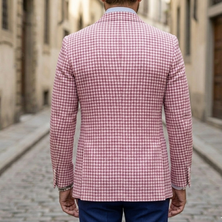 Sacou slim fit cu model pepit din amestec de lână pentru bărbați