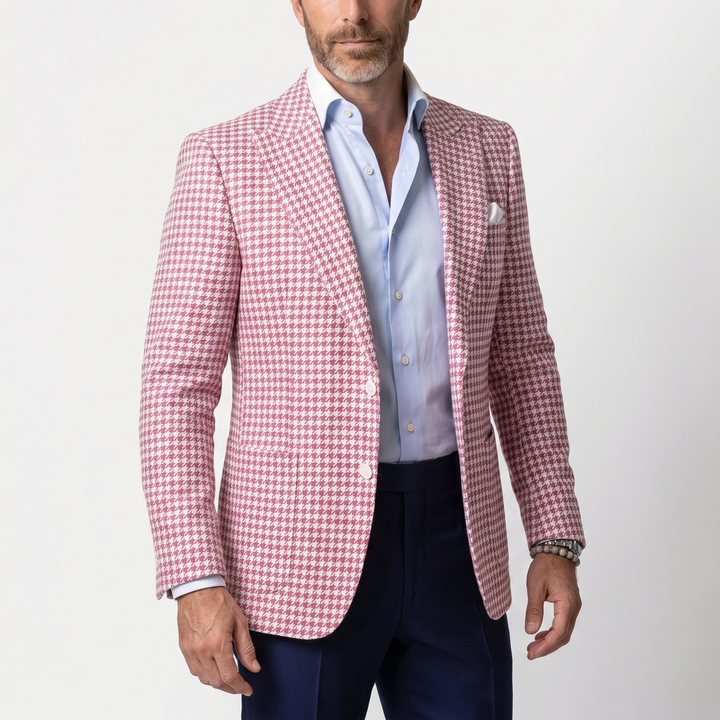 Sacou slim fit cu model pepit din amestec de lână pentru bărbați