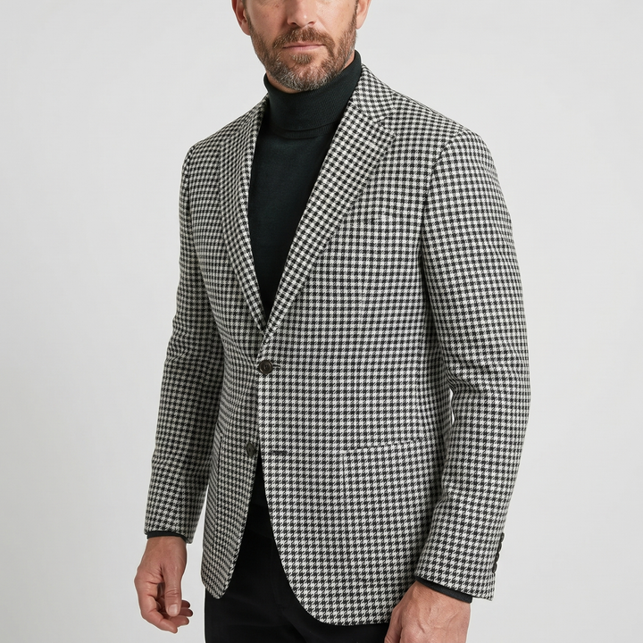 Sacou slim fit cu model pepit din amestec de lână pentru bărbați