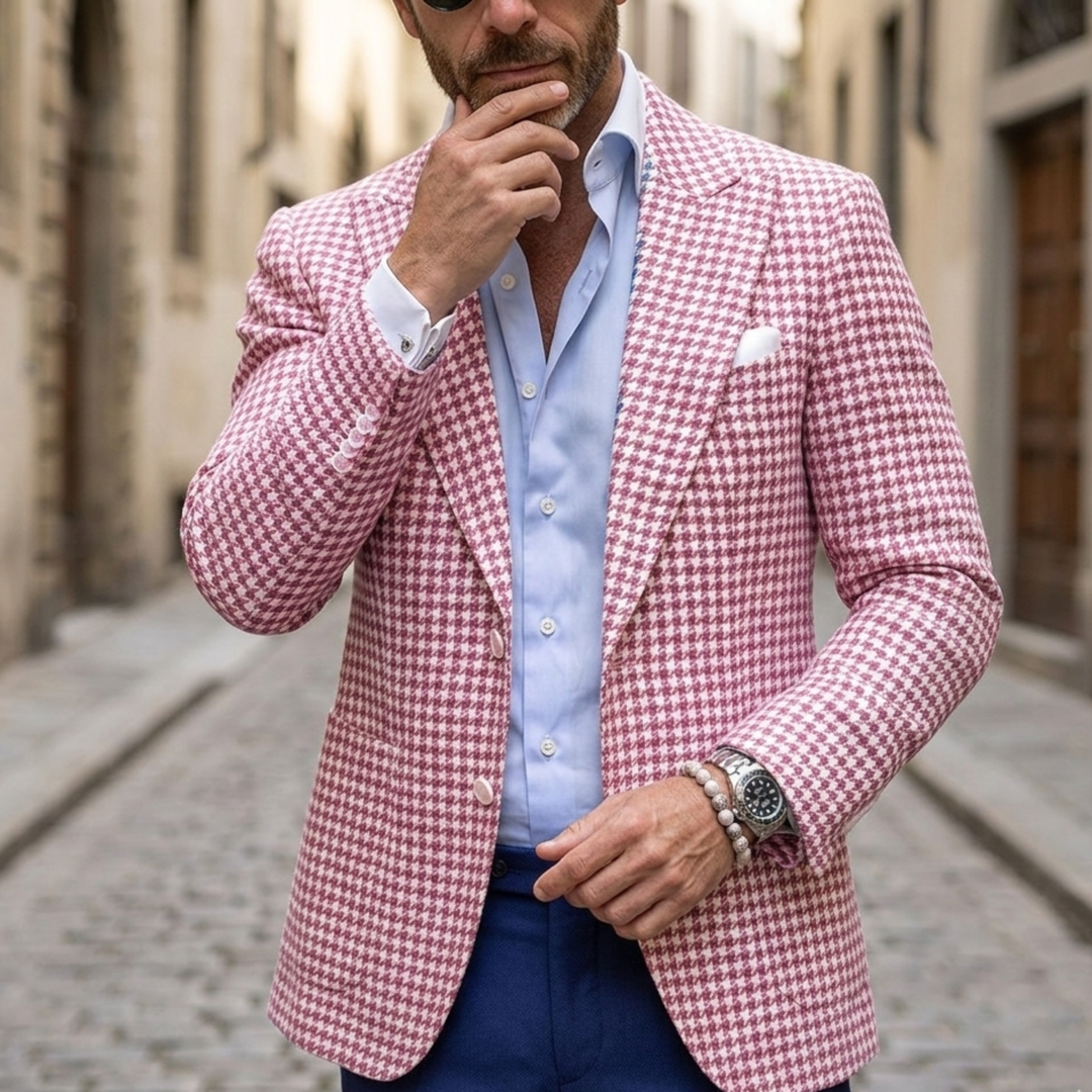 Sacou slim fit cu model pepit din amestec de lână pentru bărbați