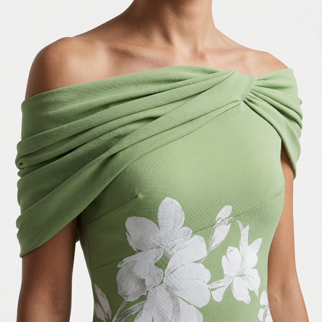 Schulterfreies Satin-Midikleid für Damen