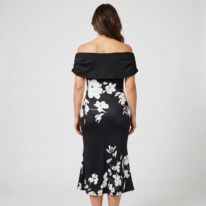 Schulterfreies Satin-Midikleid für Damen