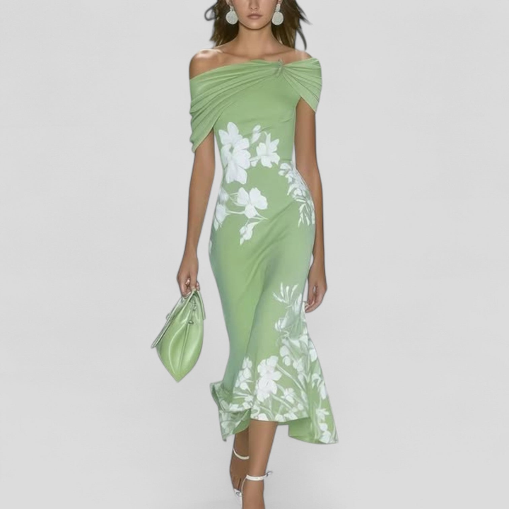 Schulterfreies Satin-Midikleid für Damen