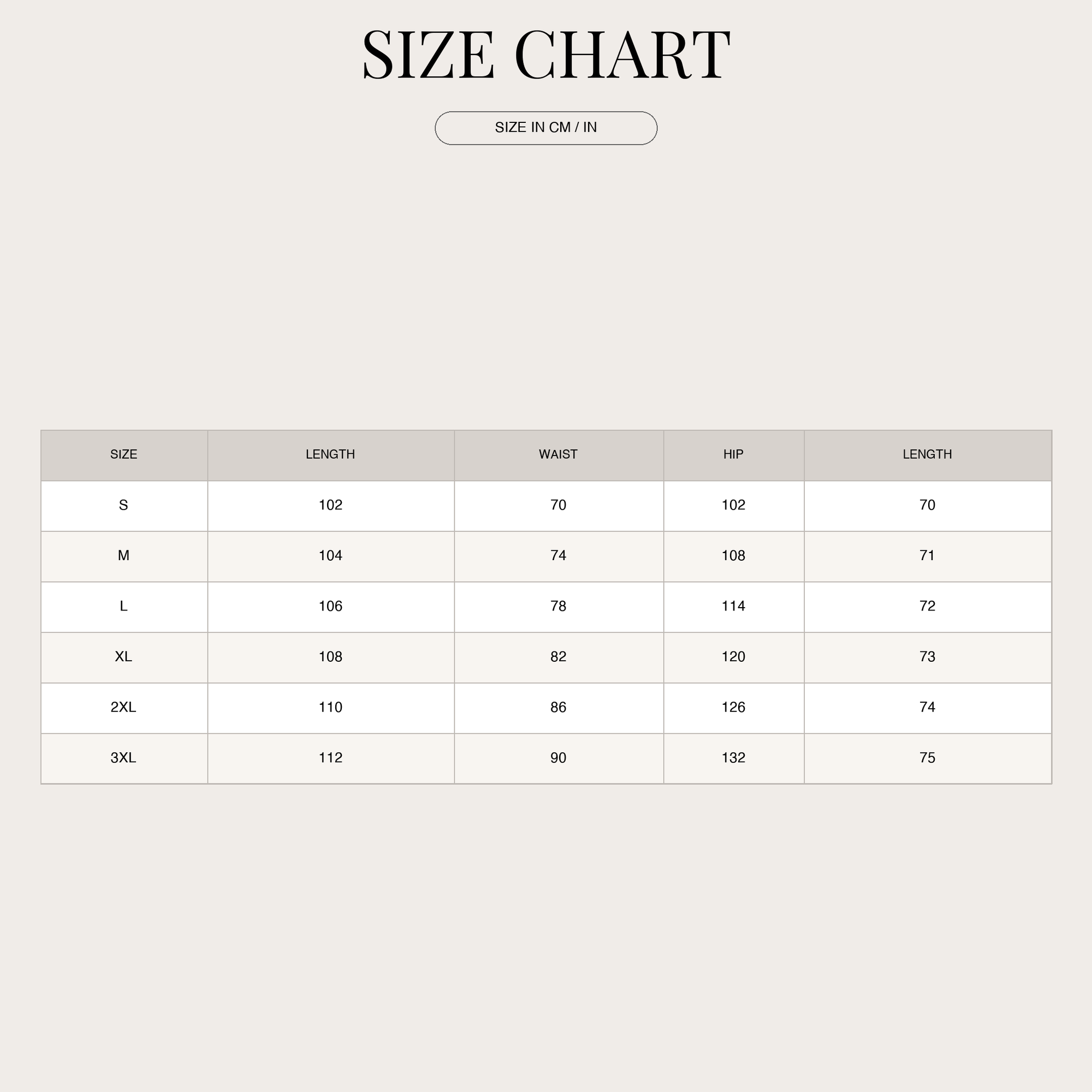 Size chart