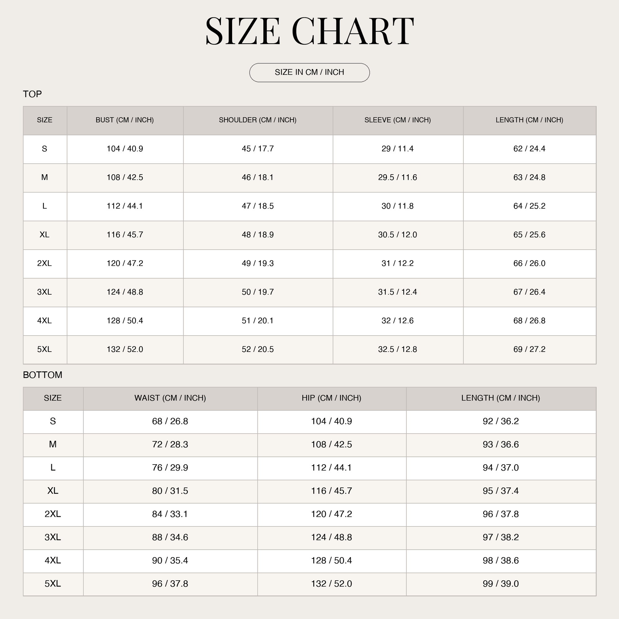 Size chart