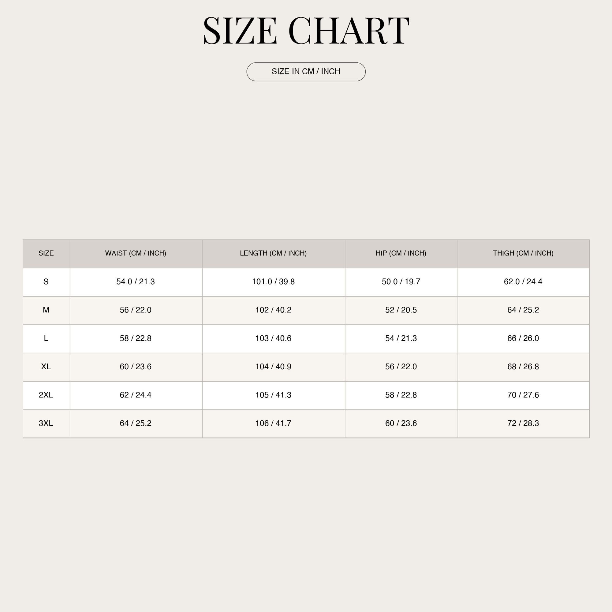 Size chart
