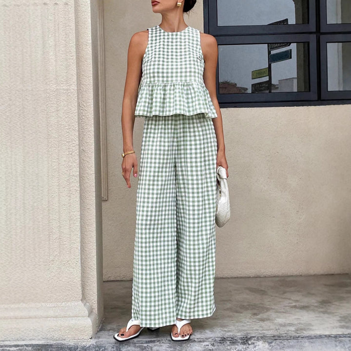 Karo_Aermelloses_Peplum_Top_und_Marlenehose_Set_fuer_Damen_6