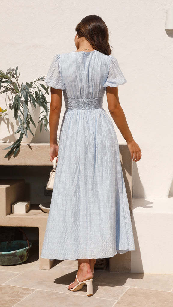 Kleid_fuer_Damen_Kariert_mit_Puffaermeln_und_V_Ausschnitt_4