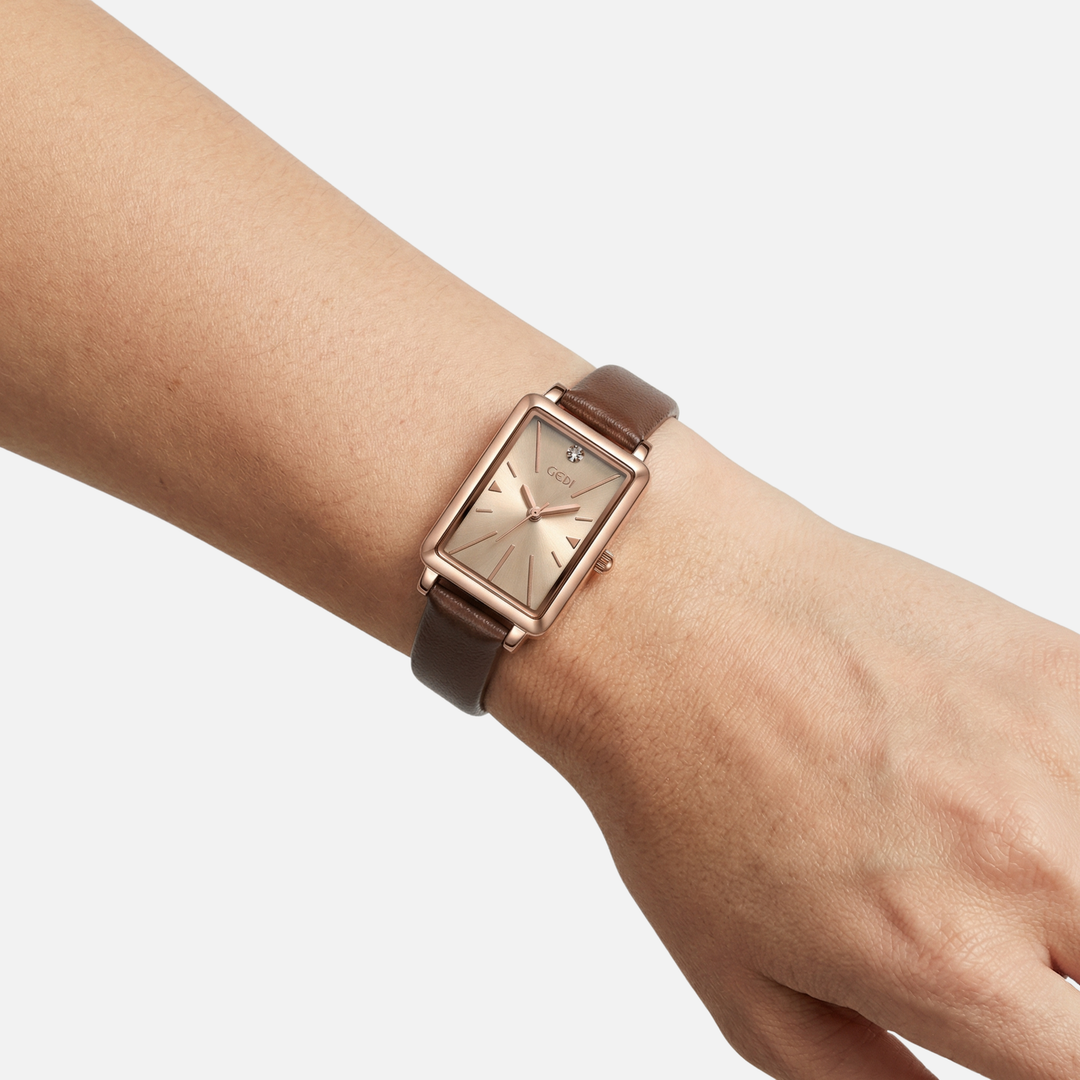 Small rectangular watch with adjustable suede strap for women & men