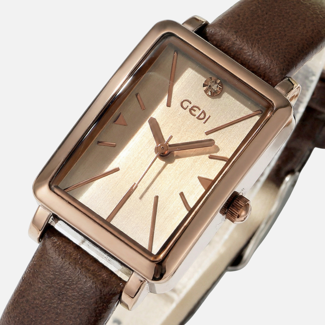 Small rectangular watch with adjustable suede strap for women & men