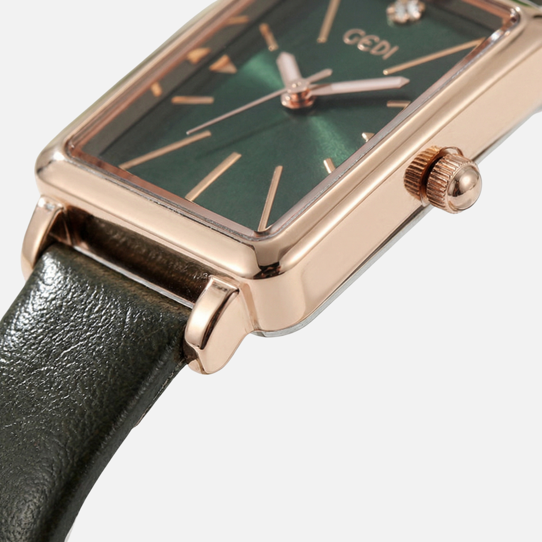 Small rectangular watch with adjustable suede strap for women & men