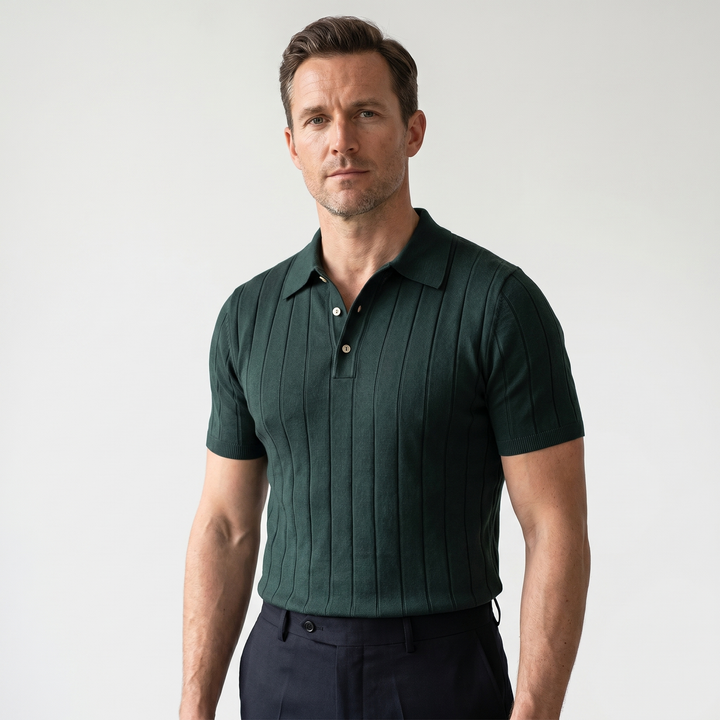Slim-Fit Strick-Poloshirt mit geripptem Saum für Herren