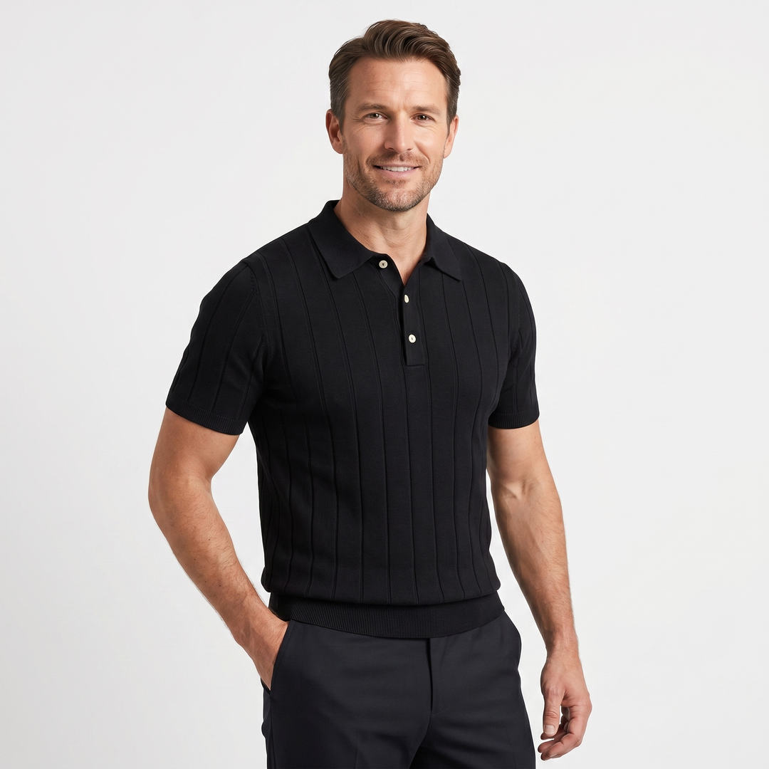 Slim-Fit Strick-Poloshirt mit geripptem Saum für Herren