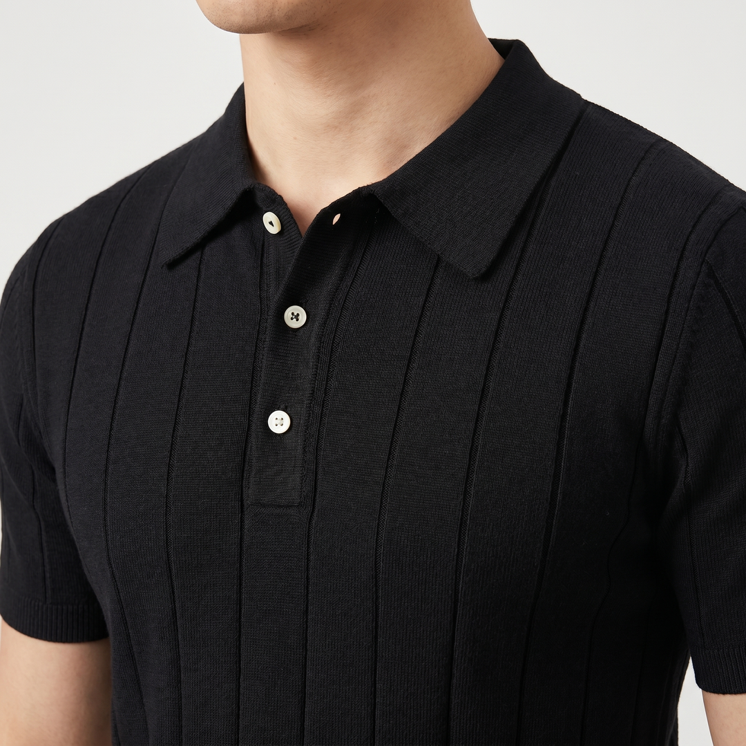Slim-Fit Strick-Poloshirt mit geripptem Saum für Herren