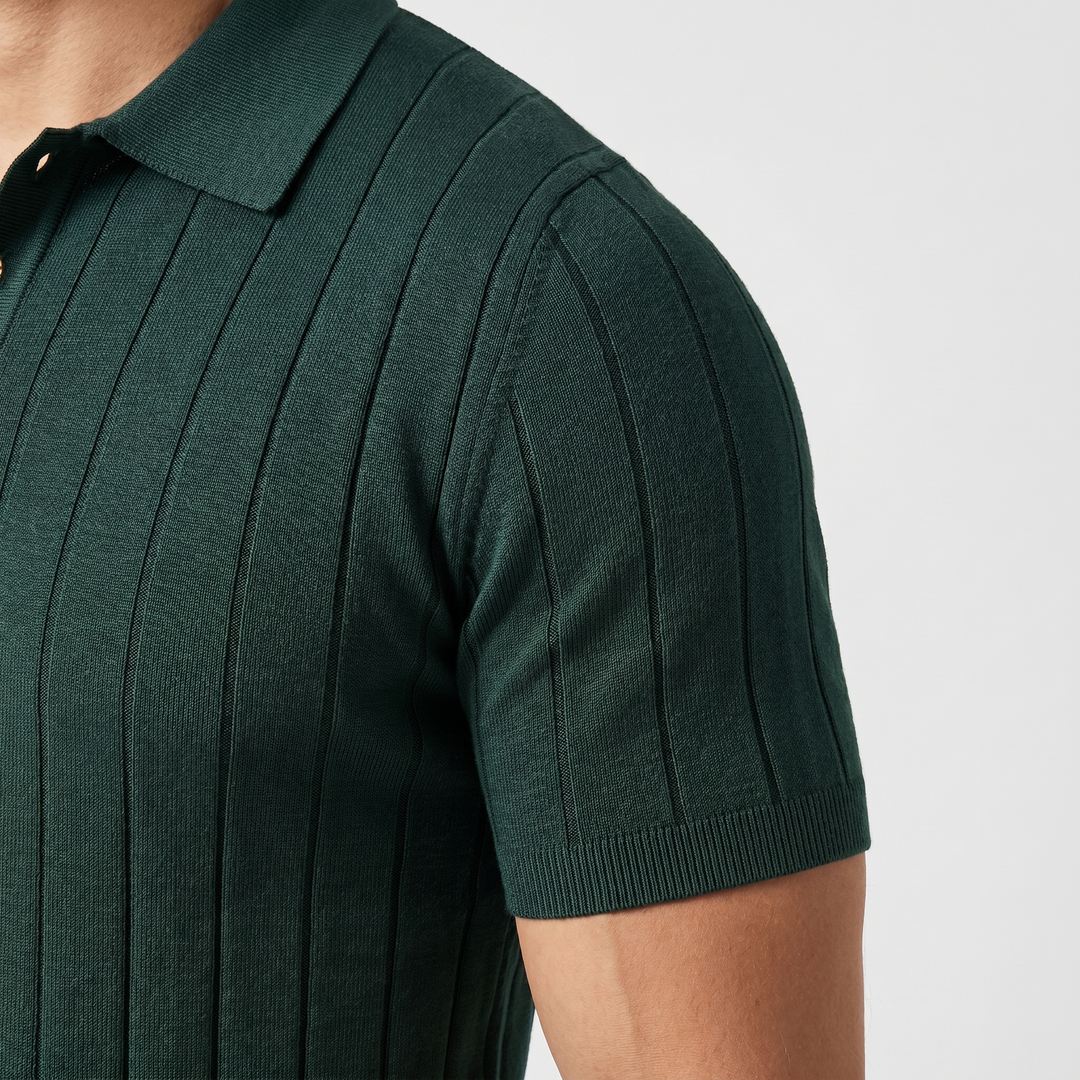 Slim-Fit Strick-Poloshirt mit geripptem Saum für Herren
