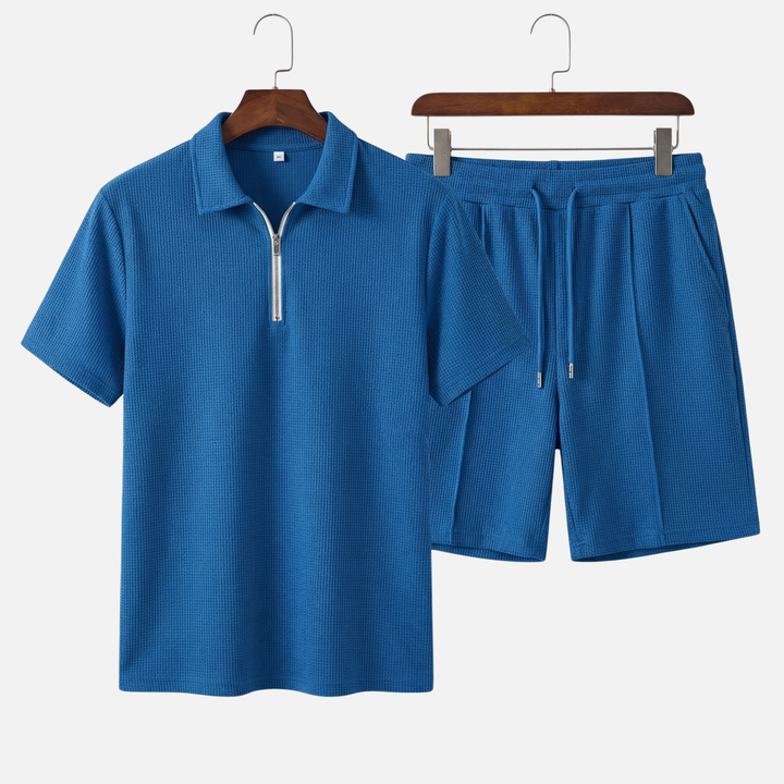 Set estivo in cotone – Polo con zip e pantaloncini da uomo