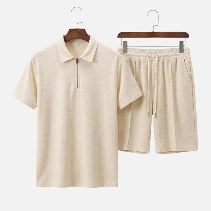 Set estivo in cotone – Polo con zip e pantaloncini da uomo